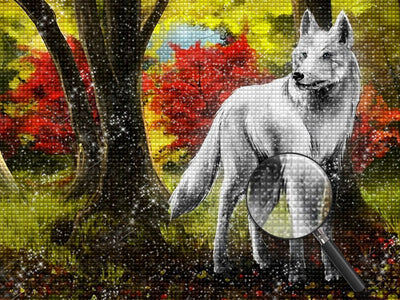 Loup Blanc dans la Forêt Broderie Diamant