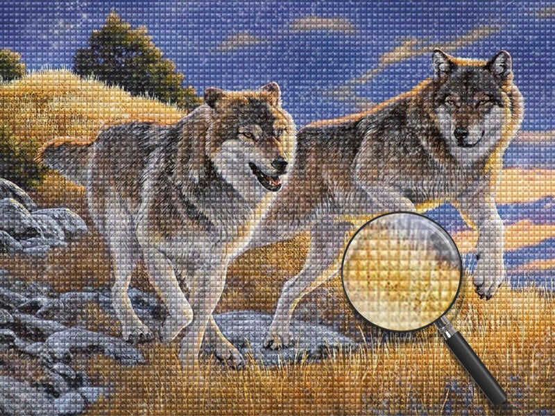 Deux Loups dans la Friche Broderie Diamant