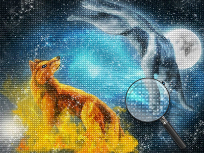 Loup de l'Eau et Loup du Feu Broderie Diamant