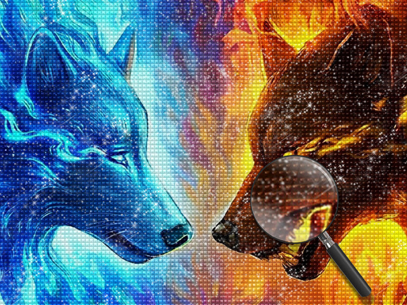 Loup de Glace et Loup de Feu Broderie Diamant