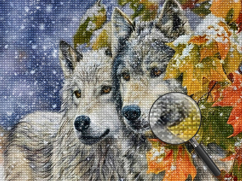 Loups Blottis et des Feuilles Rouge Broderie Diamant