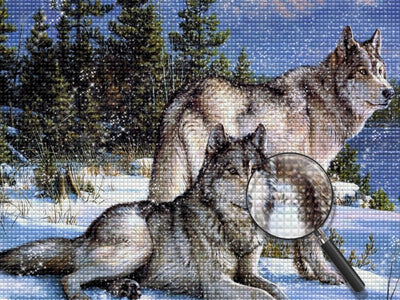 Deux Loups dans la Neige Animal Broderie Diamant