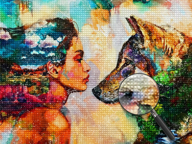 Loup et Femme Colorés Broderie Diamant