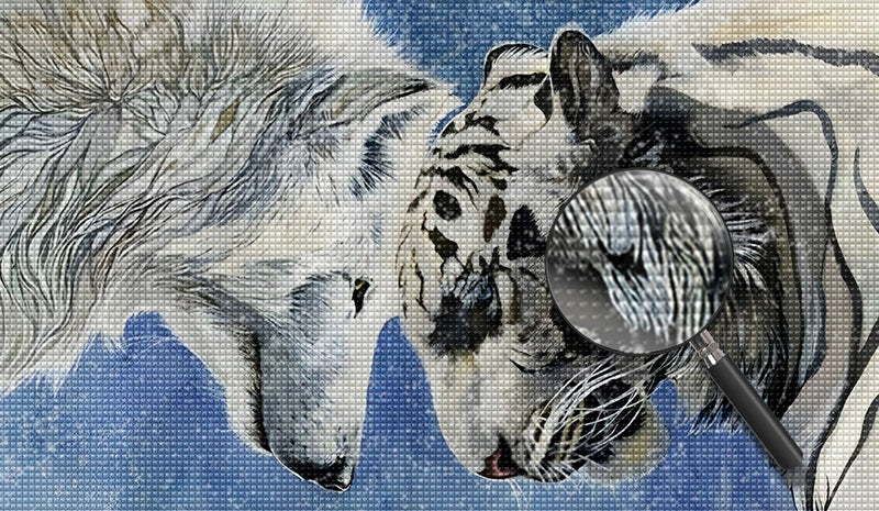 Loup et Tigre Blancs Broderie Diamant