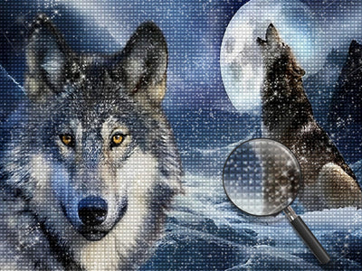 Loup Regardant dans l'Objectif et Loup Hurlant Broderie Diamant