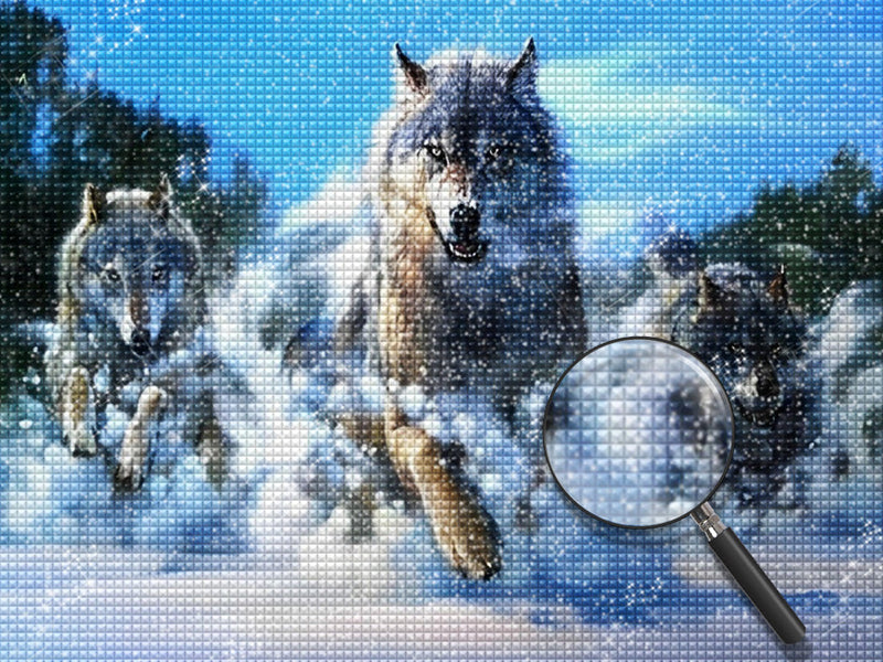 Loups Courant dans la Neige Broderie Diamant