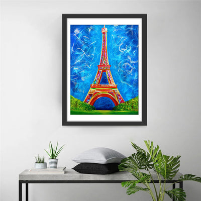 Eiffel Rouge et le Ciel Bleu Broderie Diamant