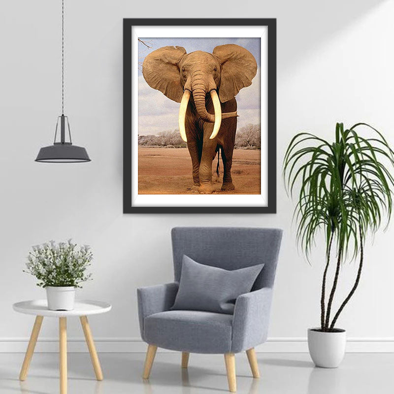 Grand Éléphant avec des Ivoires Broderie Diamant
