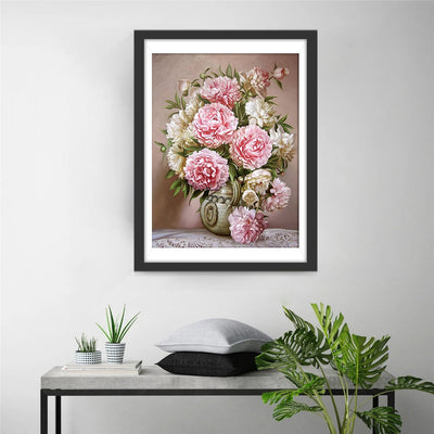 Pivoines Roses et Blanches Broderie Diamant