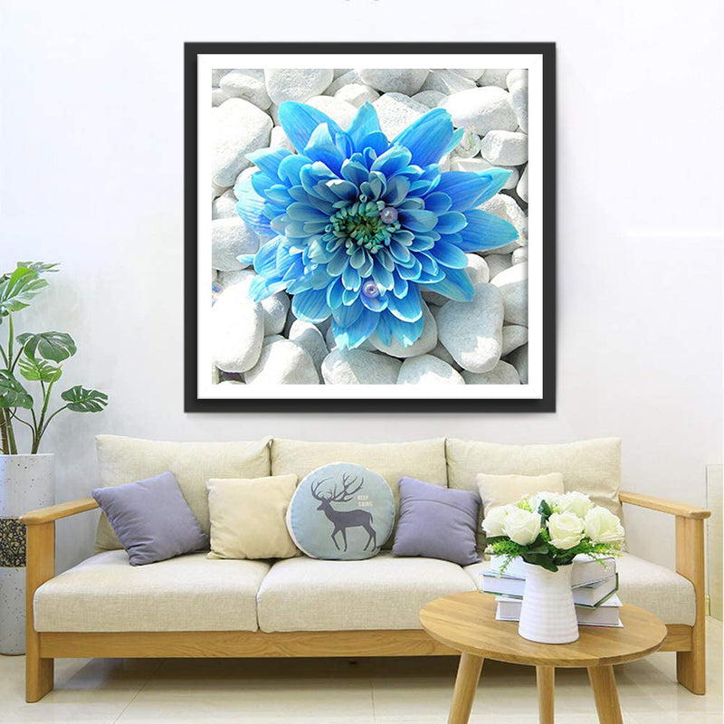 Chrysanthème Bleu Broderie Diamant