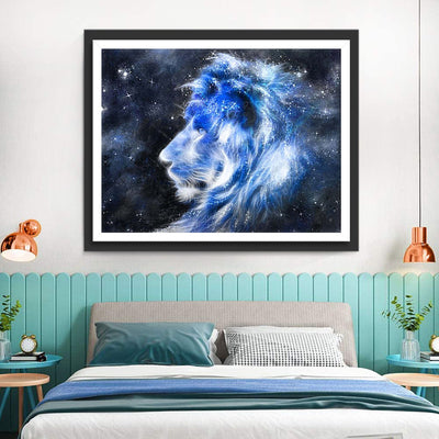 Lion avec Lumière Bleue Animal Broderie Diamant