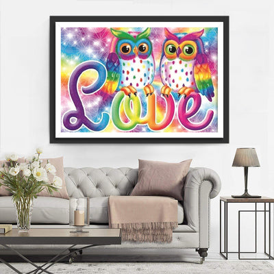 Couple d'Hibou Coloré Broderie Diamant