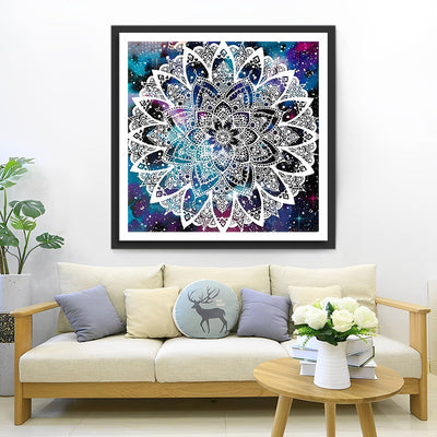 Mandala Blanc et Fond Coloré Broderie Diamant