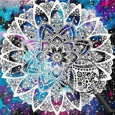 Mandala Blanc et Fond Coloré Broderie Diamant