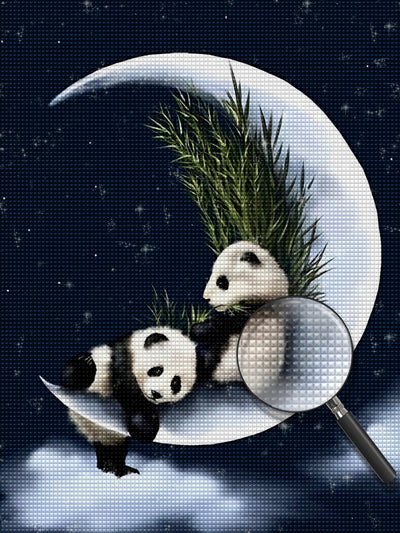 Deux Pandas sur la Lune Broderie Diamant