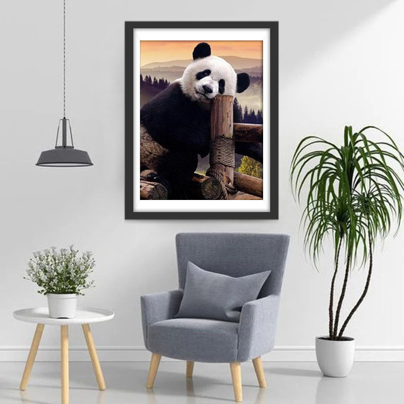 Panda sur Pont en Bois Broderie Diamant