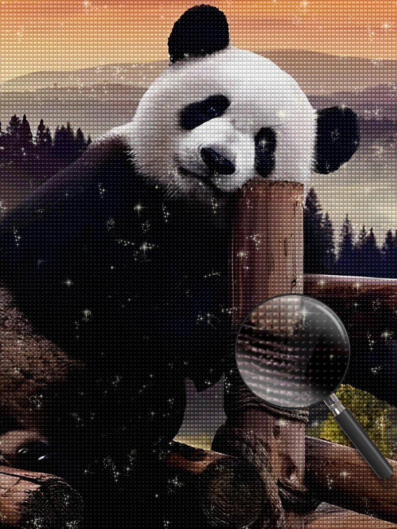 Panda sur Pont en Bois Broderie Diamant