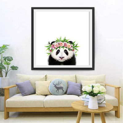 Bébé Panda avec une Couronne des Fleurs Broderie Diamant