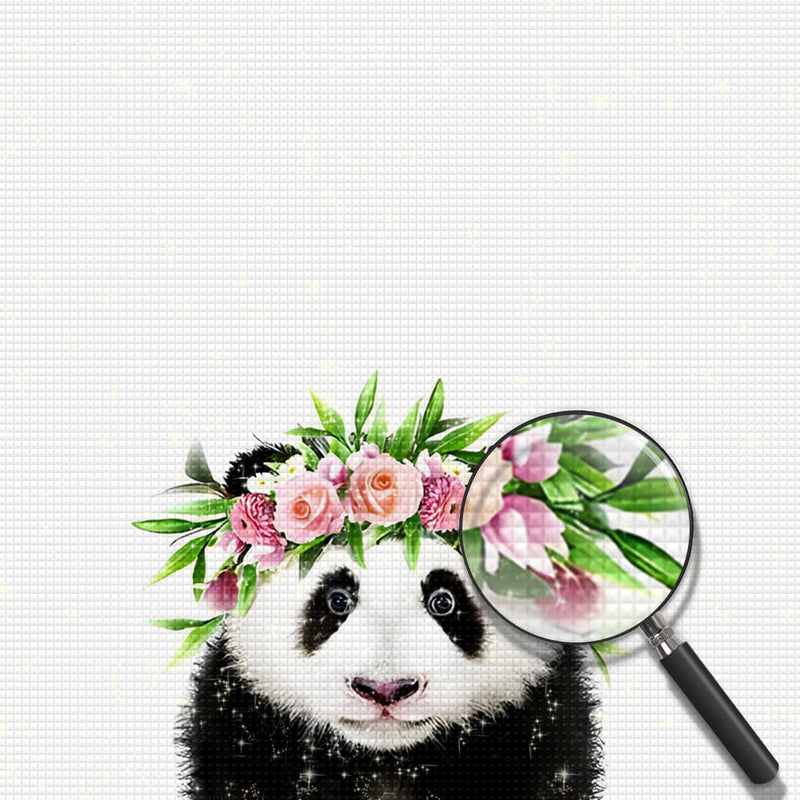 Bébé Panda avec une Couronne des Fleurs Broderie Diamant