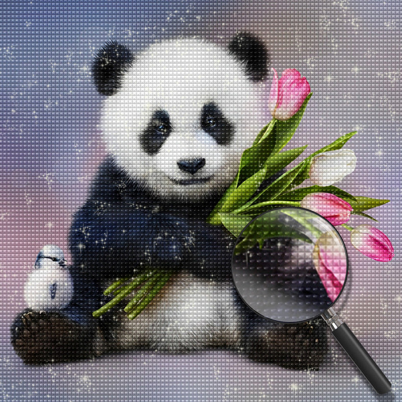 Panda et Tulipes Broderie Diamant