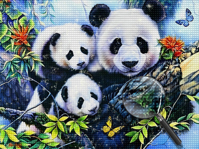Mère Panda et Ses Bébés Broderie Diamant
