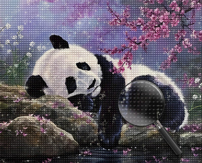 Panda Dormant sous un Pêcher Broderie Diamant
