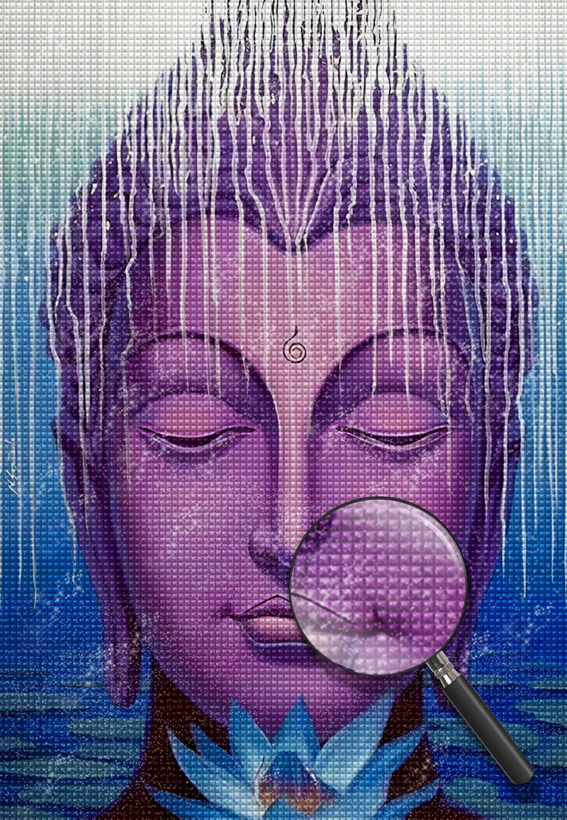 Statue de Bouddha Violette et Lotus Bleu Broderie Diamant