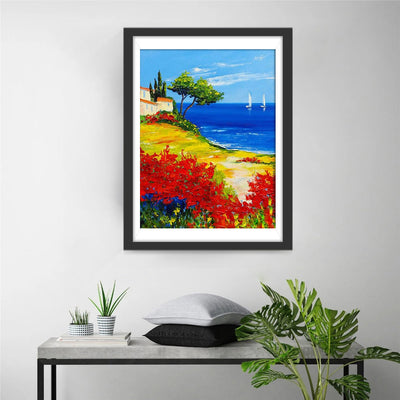 Fleurs et Mer Paysage Broderie Diamant