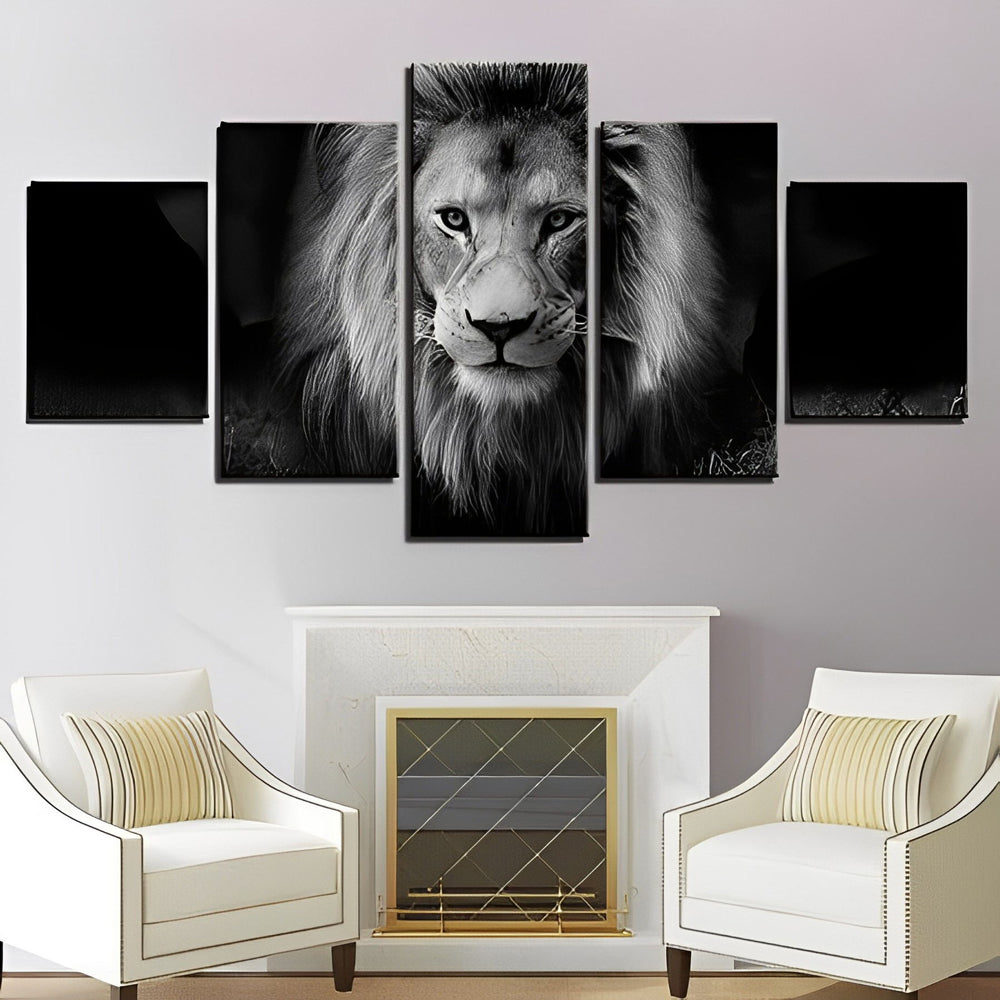 Lion Noir et Blanc 5 Partie Broderie Diamant