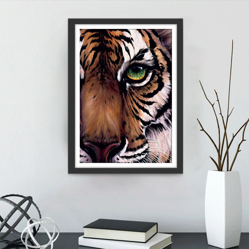 Beau Tigre aux Yeux Verts Broderie Diamant