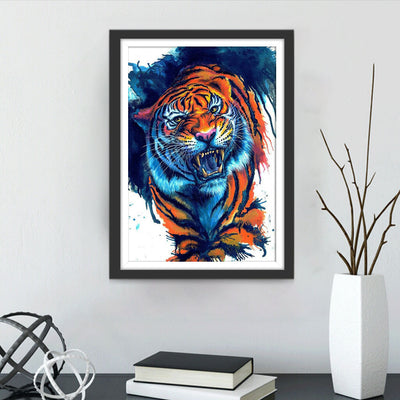 Tigre du Bengale Féroce Bleu Foncé Broderie Diamant