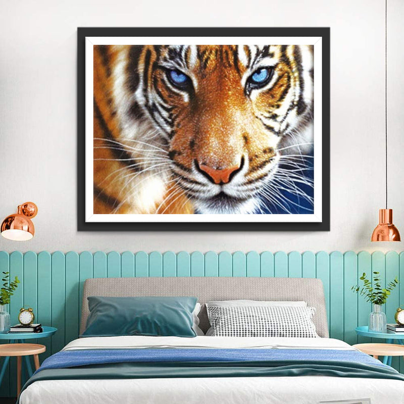 Tigre du Bengale aux Yeux Bleus Broderie Diamant