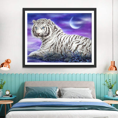 Tigre Blanc et le Ciel Violet Broderie Diamant