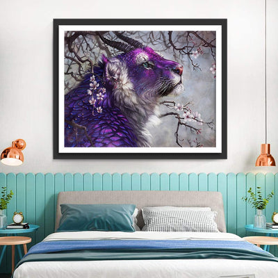 Tigre Violet et des Fleurs de Cerisier Broderie Diamant