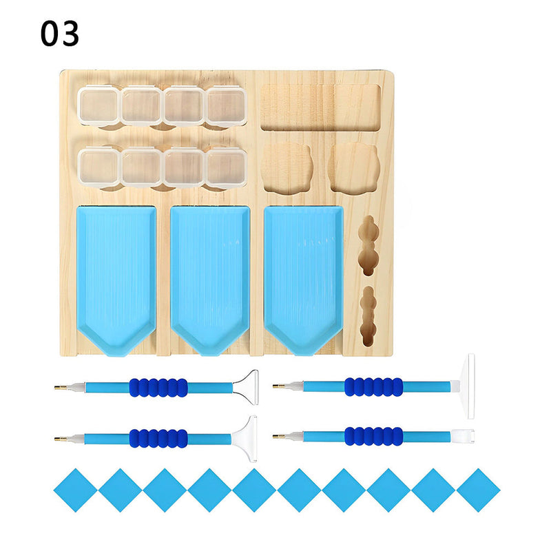 Broderie Peinture Diamant-Boîte de Rangement en Bois avec Plateaux et Stylos