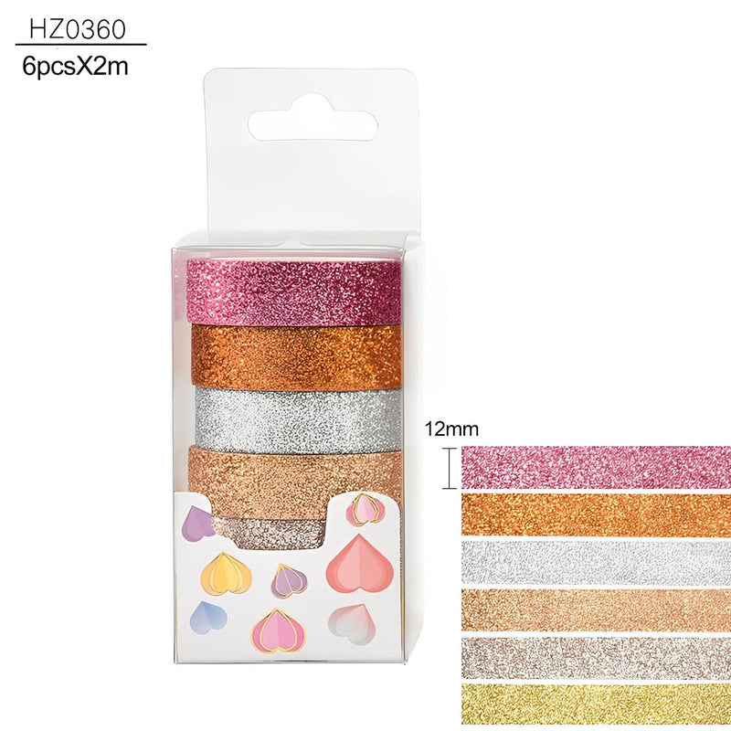 Broderie Peinture Diamant-6pcs 2m*1.2cm Washi Tape Ruban Adhesif Brillant à Paillettes