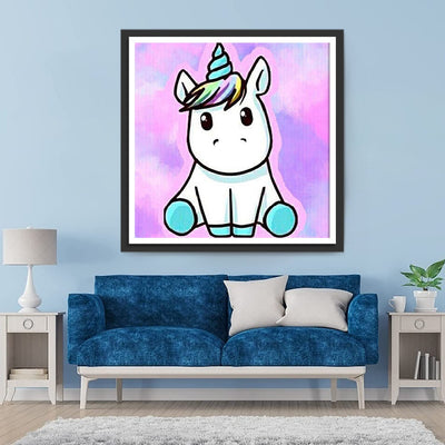 Licorne avec Corne Bleue Cartoon Broderie Diamant