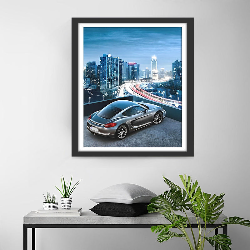 Porsche Cayman et la Ville Moderne Broderie Diamant