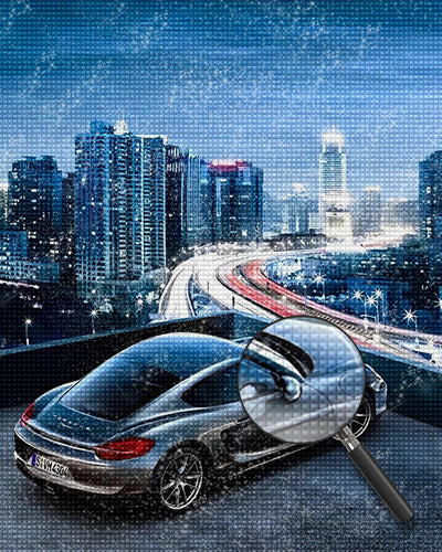 Porsche Cayman et la Ville Moderne Broderie Diamant