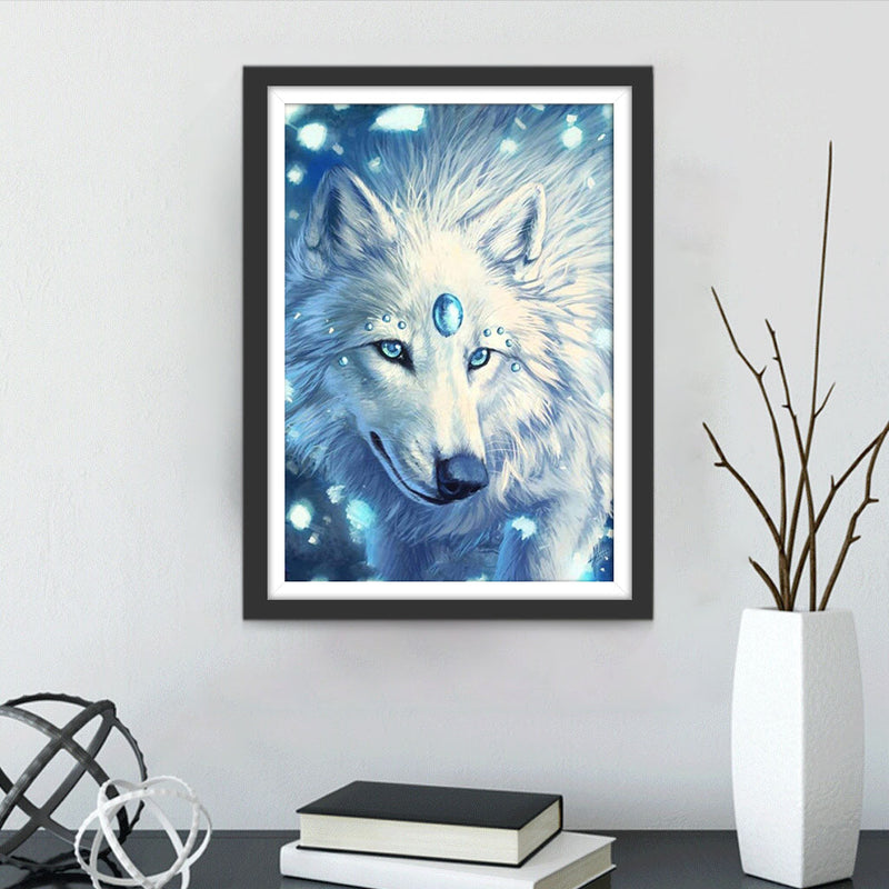 Loup Blanc avec Saphirs Broderie Diamant