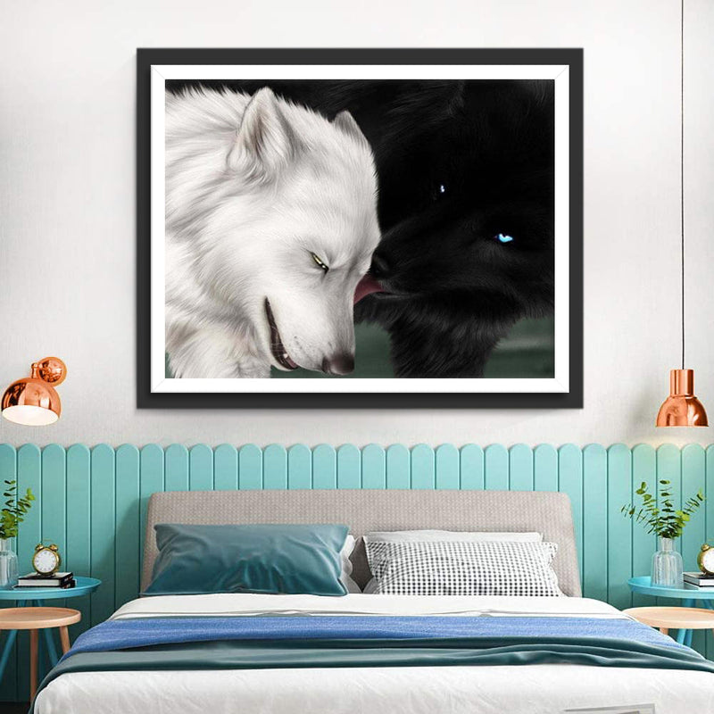 Loup Noir Léchant Loup Blanc Broderie Diamant