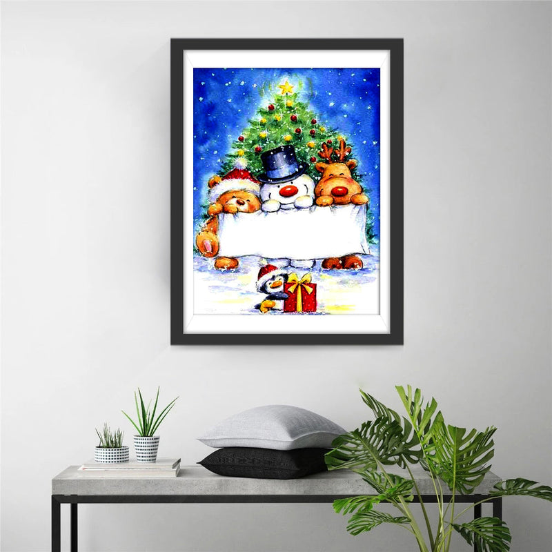 Adorable Bonhomme de Neige et les Animaux Cartoon Broderie Diamant