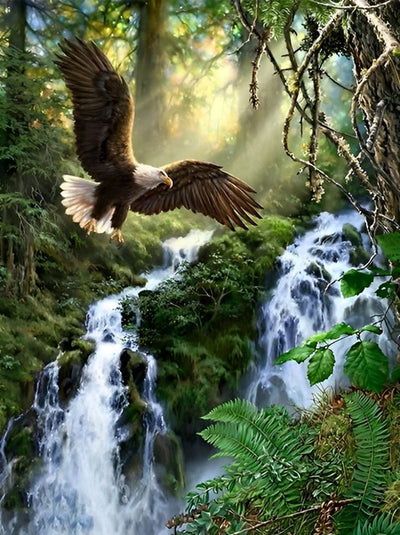 Aigle en Forêt Broderie Diamant