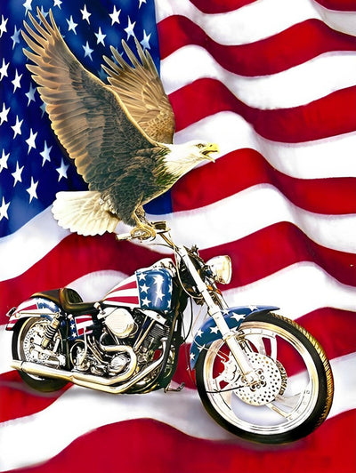 Aigle et Moto aux Etats-Unis Broderie Diamant