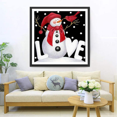 Amour de Bonhomme de Neige et Oiseau Rouge Broderie Diamant