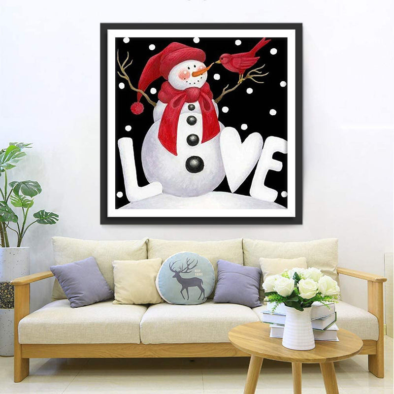 Amour de Bonhomme de Neige et Oiseau Rouge Broderie Diamant