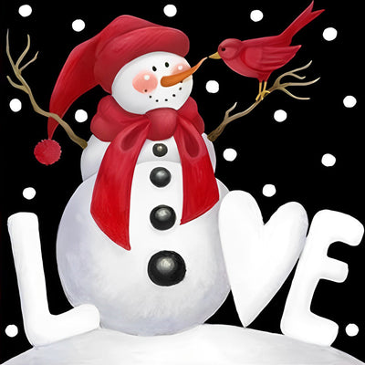 Amour de Bonhomme de Neige et Oiseau Rouge Broderie Diamant