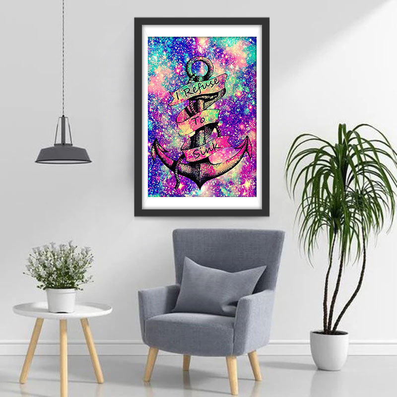 Ancre avec le Texte Je Refuse de Sombrer Broderie Diamant