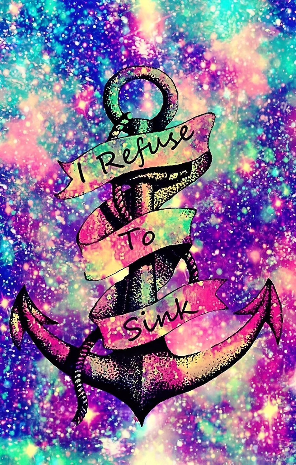 Ancre avec le Texte Je Refuse de Sombrer Broderie Diamant