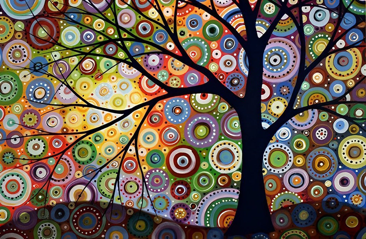 Arbre avec des Feuilles Dessinées Broderie Diamant